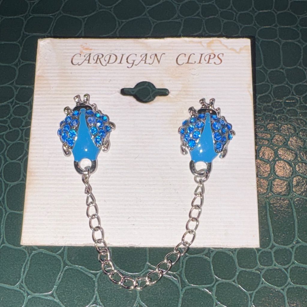 Cardigan Clips - Blue Crystal Ladybug Chain